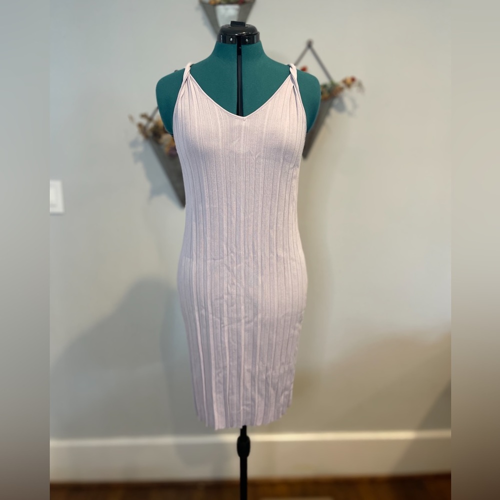 Berlook Elegant Lilac Ribbed Knit Sleeveless Mini Dress